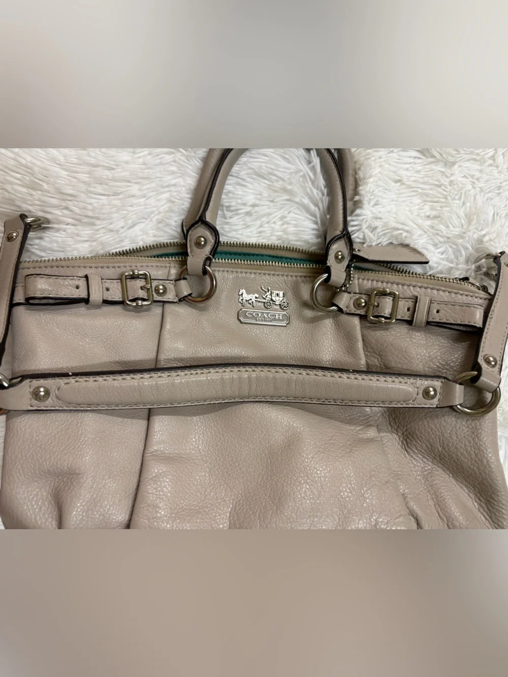 Coach Leather Satchel in Light Taupe with Gold Hardware